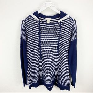 White + Warren Blue Stripe Hooded Sweater